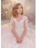 Long Sleeves Beaded Ivory Lace Tulle Floral Flower Girl Dress